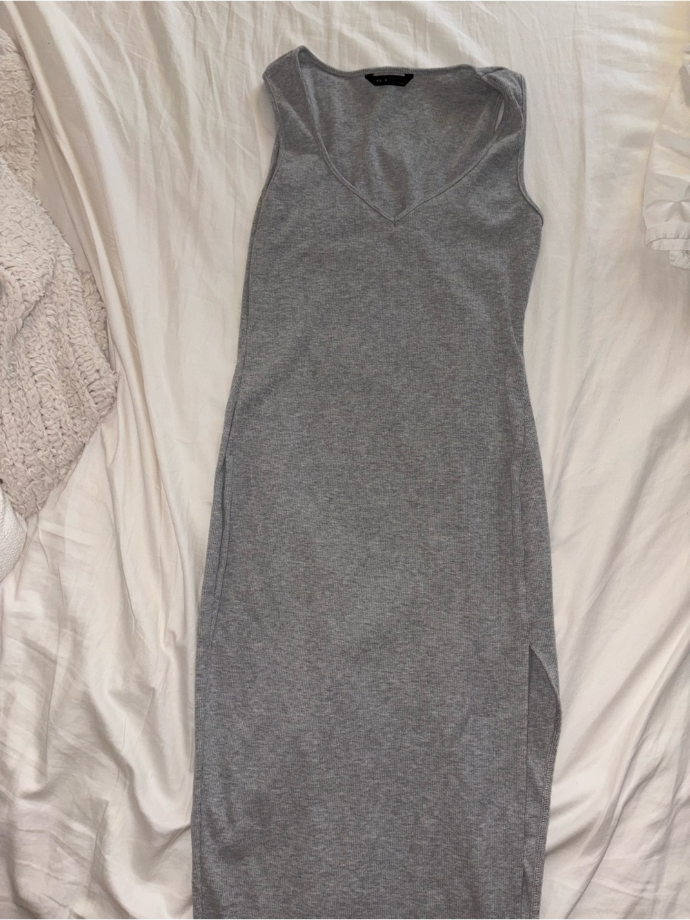Sleeveless V-Neck Grey Bodycon Dress with slit